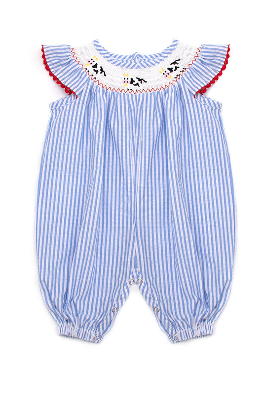 Blue Cow Striped Baby Girl Romper